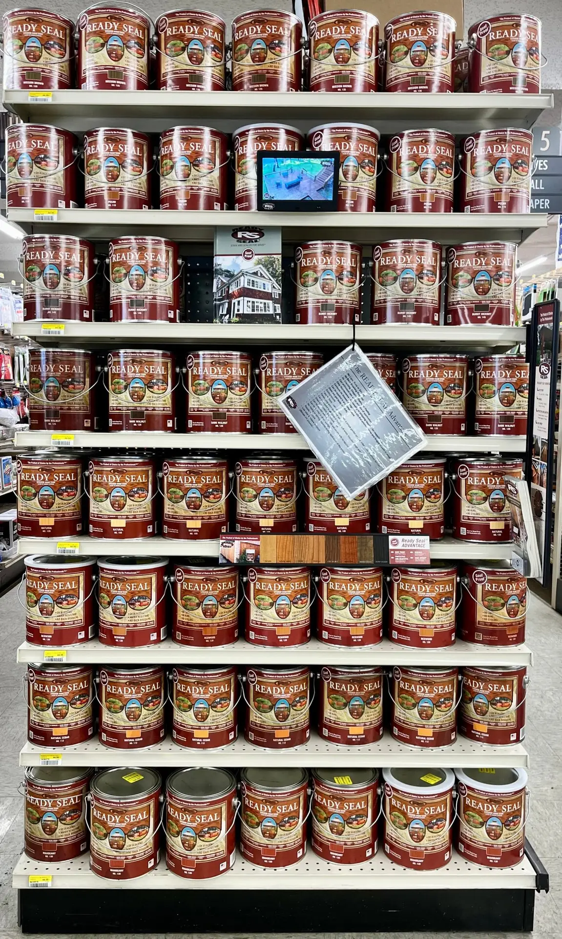 Paint, brushes and supplies on the shelves of the Sorrento Lumber & Concrete hardware store